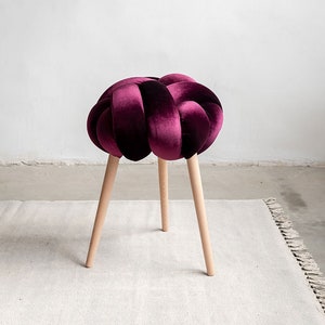 Purple Velvet Knot stool, velvet stool, modern velvet stools, designer stool, knot stool, purple velvet stool