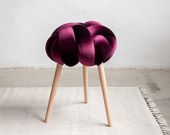 Purple Velvet Knot stool, velvet stool, modern velvet stools, designer stool, knot stool, purple velvet stool