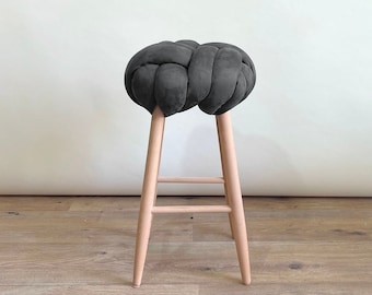 Graphite vegan suede Knot Bar stool, design chair, modern chair, industrial stool, wood , bar chair, bar chair, velvet bar stool