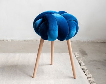 Royal Blue Velvet Knot stool, velvet stool, modern velvet stools, designer stool, knot stool, blue velvet stool