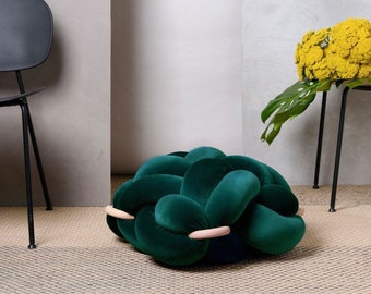 Medium knot Floor Cushion in Velvet Emerald Green, velvet ottoman ,ottoman pouf, pouf stool, floor cushion, pouf ottoman, Pouf Ottomans