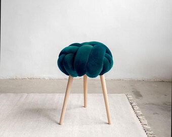 Teal Velvet Knot stool, velvet stool, modern velvet stools, designer stool, knot stool, green velvet stool