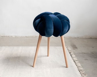 Midnight Blue Velvet Knot stool, velvet stool, modern velvet stools, designer stool, knot stool, blue velvet stool