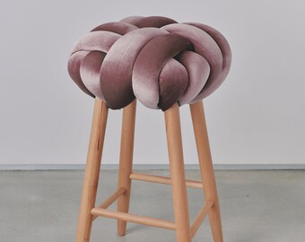 Plum Velvet Knot Bar stool, design chair, modern chair, industrial stool, wood stool, bar chair, velvet bar chair, velvet bar stool