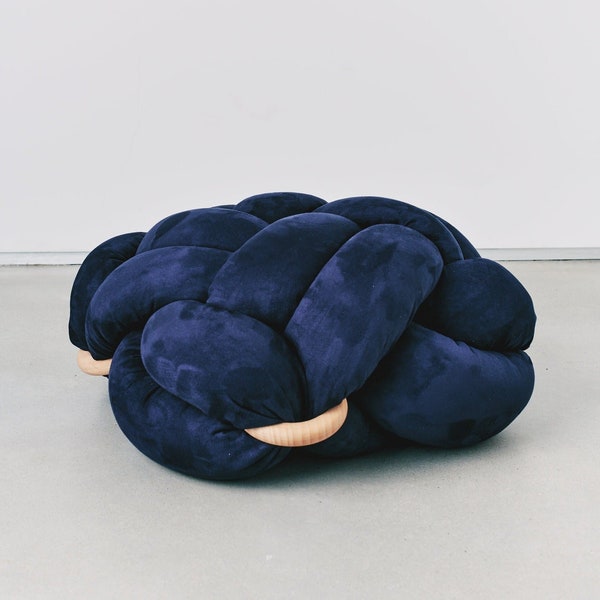 Großes veganes Wildleder Indigo Blue Knot Bodenkissen, Wildleder Ottomane, Knoten Bodenkissen, Moderner Pouf, Ottomane Kissen, Pouf Ottomane, Wildleder Pouf