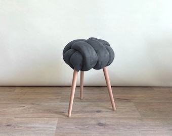 Graphite vegan suede Knot stool, design chair, modern chair, industrial stool, wood stool,