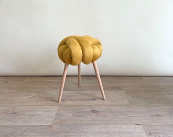 Desert Yellow vegan suede Knot stool, design chair, modern chair, industrial stool, wood stool,