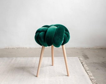 Emerald Green Velvet Knot stool,velvet stool, modern velvet stools, designer stool, knot stool, teal velvet stool