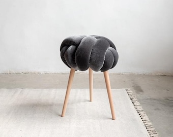 Grey Velvet Knot stool, velvet stool, modern velvet stools, designer stool, knot stool, gray velvet stool