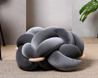 Medium knot Floor Cushion in Velvet Grey, velvet ottoman ,ottoman pouf, pouf stool, floor cushion, pouf ottoman, Pouf Ottomans, knots decor