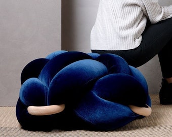 Large Velvet Knot Floor Cushion in Midnight Blue ,velvet ottoman, Knot Floor Pillow, Modern pouf, cushion, pouf ottoman, Meditation Pillow,