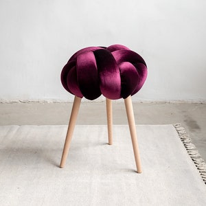 purple Velvet Knot stool, design chair, modern chair, industrial stool, wood stool,