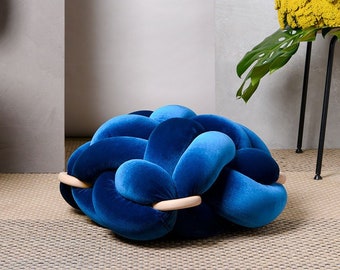 Cojín de piso de nudo medio en terciopelo azul real, otomana de terciopelo, puf de almohada de piso de nudo, puf moderno, cojín, otomana de puf, otomanas de puf