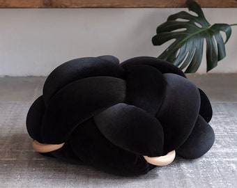 Large Velvet Knot Floor Cushion in Black, velvet ottoman,  ,Knot Floor Pillow, Modern pouf, cushion, pouf ottoman, Meditation Pillow,