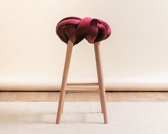 Purple Velvet Knot Bar stool, design chair, modern chair, industrial stool, wood stool, bar chair, velvet bar chair, velvet bar stool