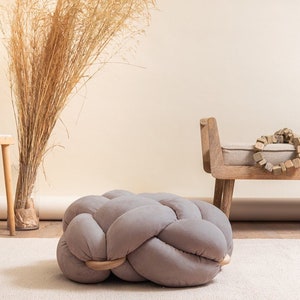 Medium Vegan Suede Arora Knot Floor Cushion, vegan suede ottoman, Knot Floor Pillow, Modern pouf, ottoman cushion, pouf ottoman, suede pouf