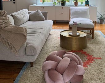 Pink Mauve Velvet Knot Ottoman Floor Cushion Pouf | Large Floor Pillow | Extra Seating | Handmade Knot Pouf | Modern Floor Seating | US Made