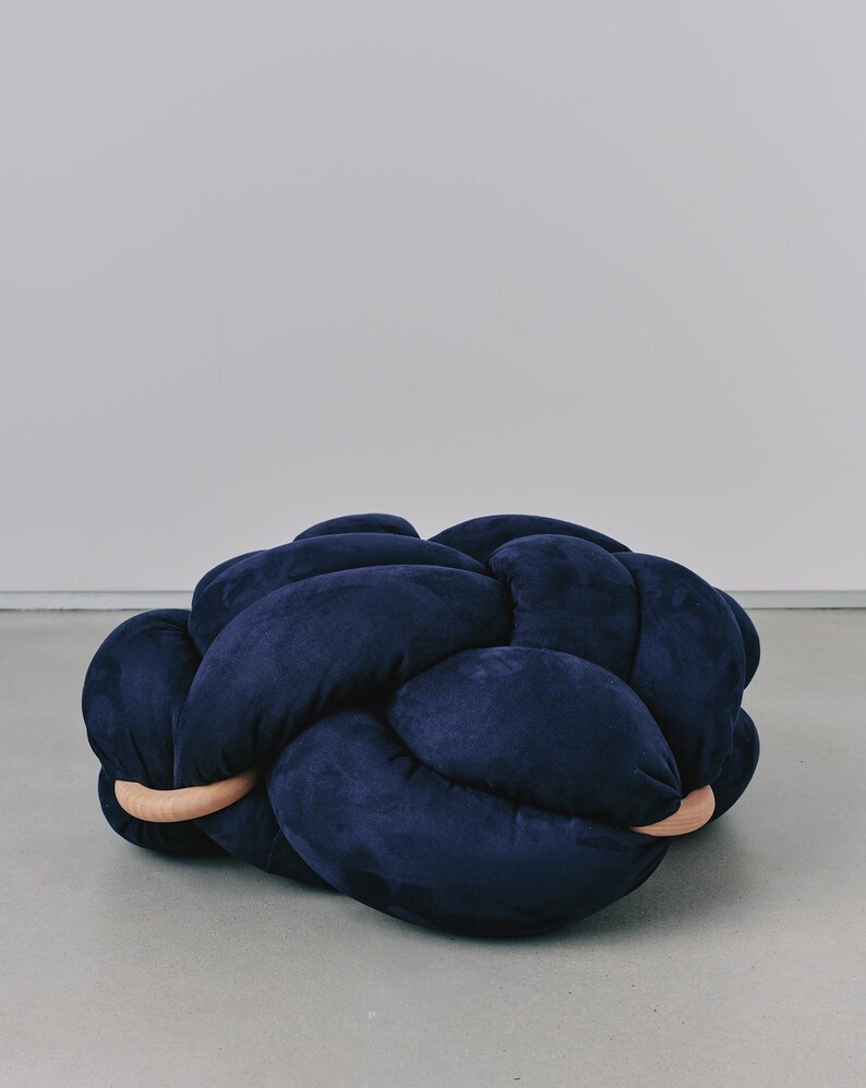 Medium Vegan Suede Indigo Blue Knot Floor Cushion, Vegan Suede Ottoman