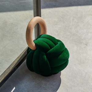 Emerald Green Velvet Knot DoorStop / Accent Piece, velvet doorstop, designer doorstop, velvet accessories, velvet ball accentpiece image 1