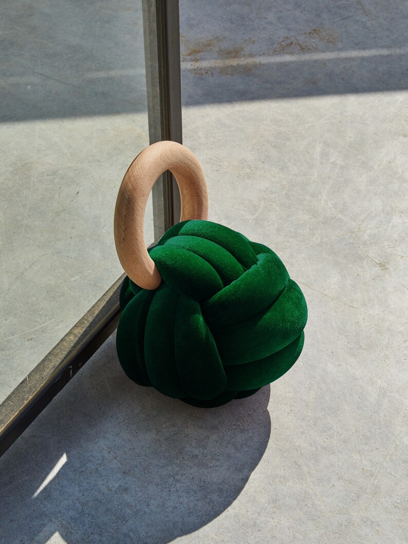 Emerald Green Velvet Knot DoorStop / Accent Piece, velvet doorstop, designer doorstop, velvet accessories, velvet ball accentpiece image 1