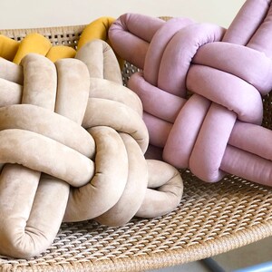 Cream Vegan Suede Knot Pillow , Knot Pillows, knot cushions, modern pillow, nursery decor, knot cushion, vegan suede pillow image 3