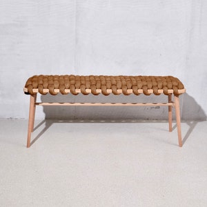 Woven Bench In Chocolate Brown Vegan Suede, Wooden bench, entrance bench, bedroom bench, velvet bench, image 1
