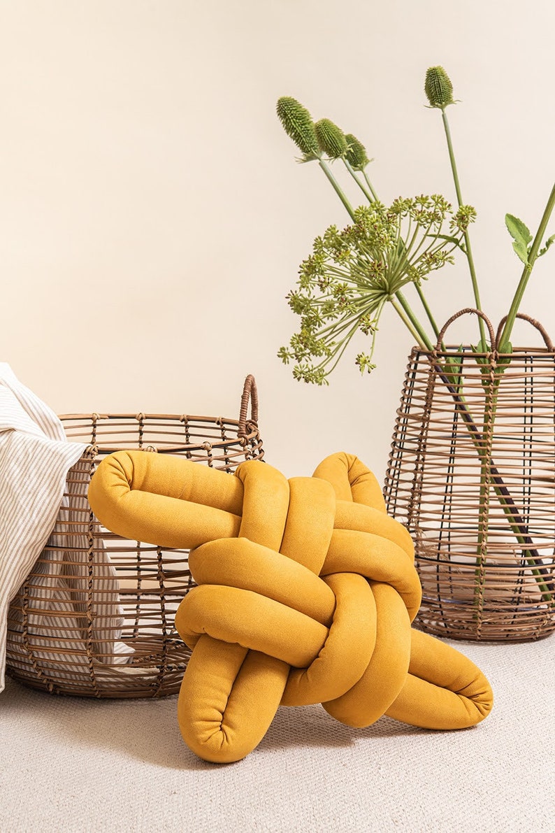 Yellow Desert Vegan Suede Knot Pillow Knot Pillows Knot Etsy