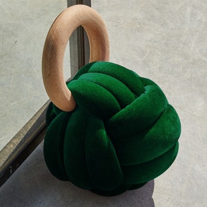 Emerald Green Velvet Knot DoorStop / Accent Piece, velvet doorstop, designer doorstop, velvet accessories, velvet ball accentpiece image 2