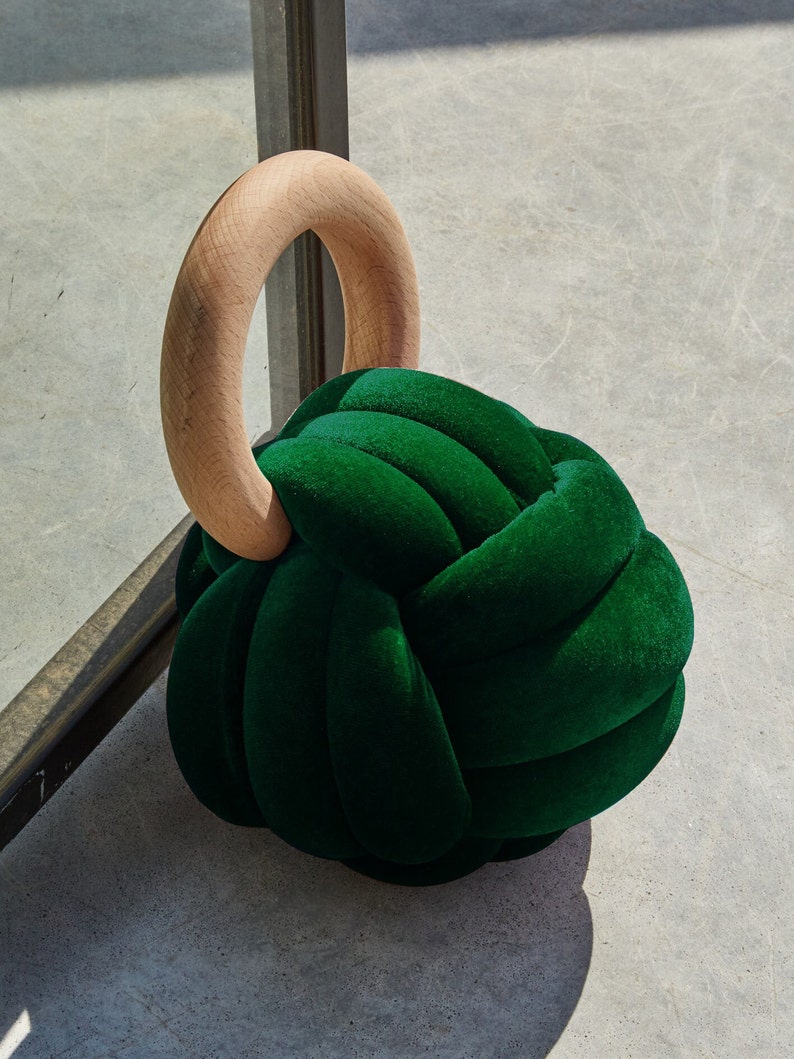 Emerald Green Velvet Knot DoorStop / Accent Piece, velvet doorstop, designer doorstop, velvet accessories, velvet ball accentpiece image 2