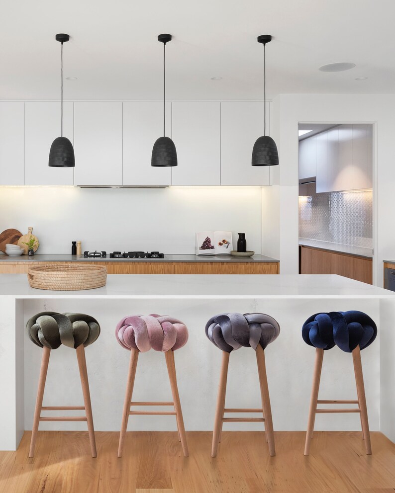 Midnight Blue Velvet Knot Bar Stool Design Chair Modern Etsy