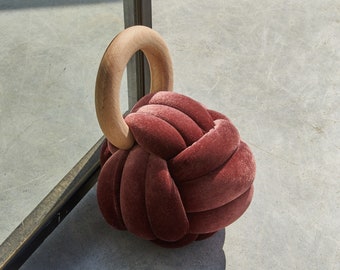 Glowing Rust Velvet Knot DoorStop / AccentPiece, velvet Door Stop, designer doorstop, velvet accessories, velvet ball accent piece