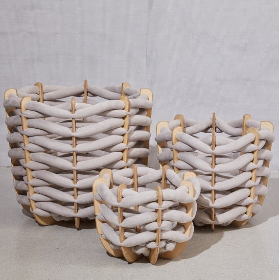 Woven baskets in Arora Vegan Suede, small basket, big baskets, Bedroom Basket, storage basket, modern basket, grey basket, woven basket