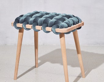 Woven Stool In Sage Velvet, velvet stool, velvet stools, woven stool, modern stool, bedroom stool, wooden stool, designer stool