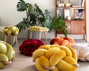 Knot Ottoman in Sunlight Yellow velvet fabric, velvet ottoman ,Knot Floor Pillow, Modern pouf, cushion, pouf ottoman, Meditation Pillow,