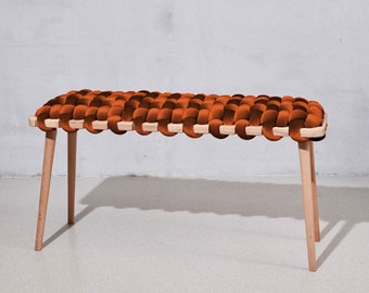 Woven Bench In Copper Velvet, Wooden bench, entrance bench, bedroom bench, velvet bench,