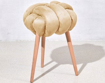 Buttermilk vegan suede Knot stool, design chair, modern chair, industrial stool, wood stool,