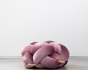 Modern Velvet Floor Seating | Pink Mauve Velvet Knot Ottoman Floor Cushion Pouf | medium Floor Pillow | Extra Seating | Handmade Knot Pouf