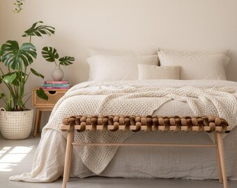 Brown Truffle Woven Bench Entryway | Handmade Beechwood Hallway Bench | Mudroom Bench | bedroom velvet bench | Statement Entryway Bench