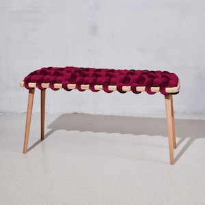 Woven Bench In Purple Velvet, Wooden bench, entrance bench, bedroom bench, velvet bench,