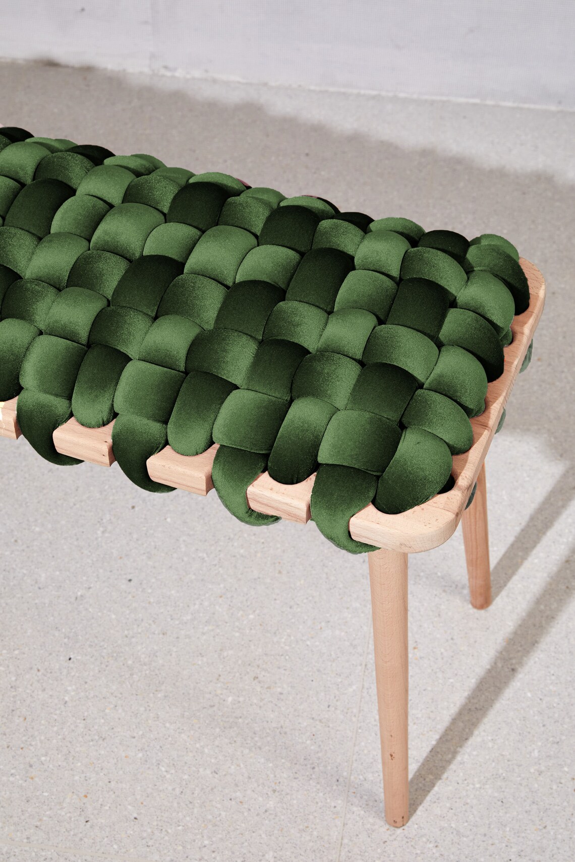 Woven Bench in Olive Green Velvet Wooden Bench Entrance Etsy