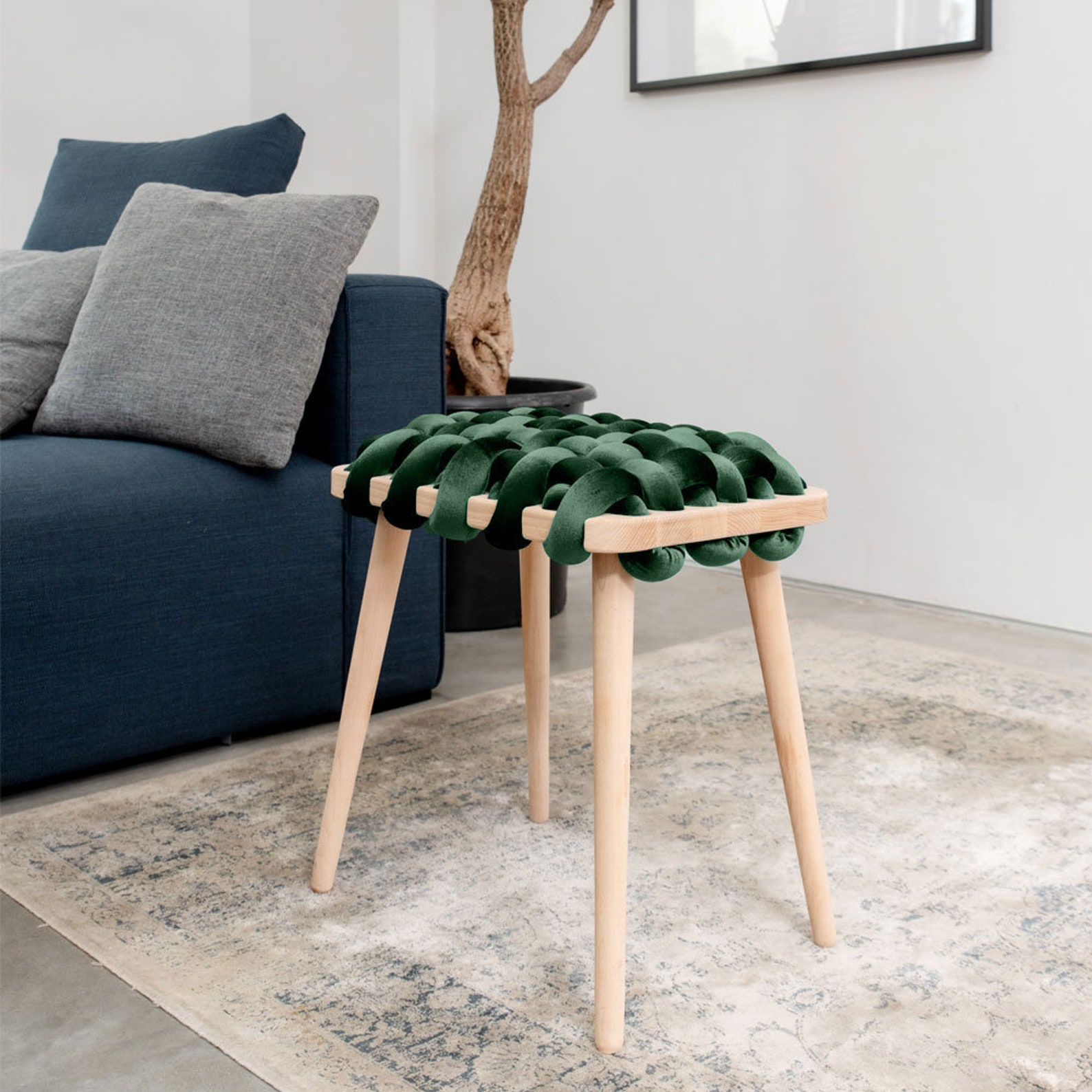 Woven Stool In Olive Green Velvet velvet stool velvet Etsy