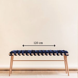 Woven Bench In Indigo Blue Vegan Suede, Wooden bench, entrance bench, bedroom bench, velvet bench, zdjęcie 7