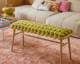 Hallway Woven Bench in Green citron ,Woven Bench Entryway | Handmade Beechwood | Mudroom Bench | bedroom bench | Statement Entryway Bench
