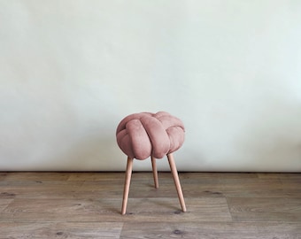 Rose pink vegan suede Knot stool, design chair, modern chair, industrial stool, wood stool,