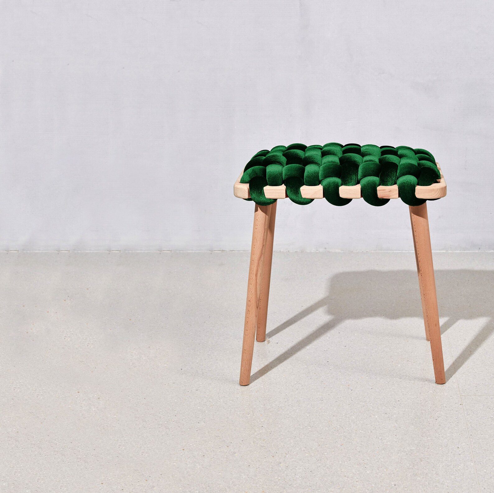 Woven Stool in Emerald Green Velvet, Velvet Stool, Velvet Stools, Woven