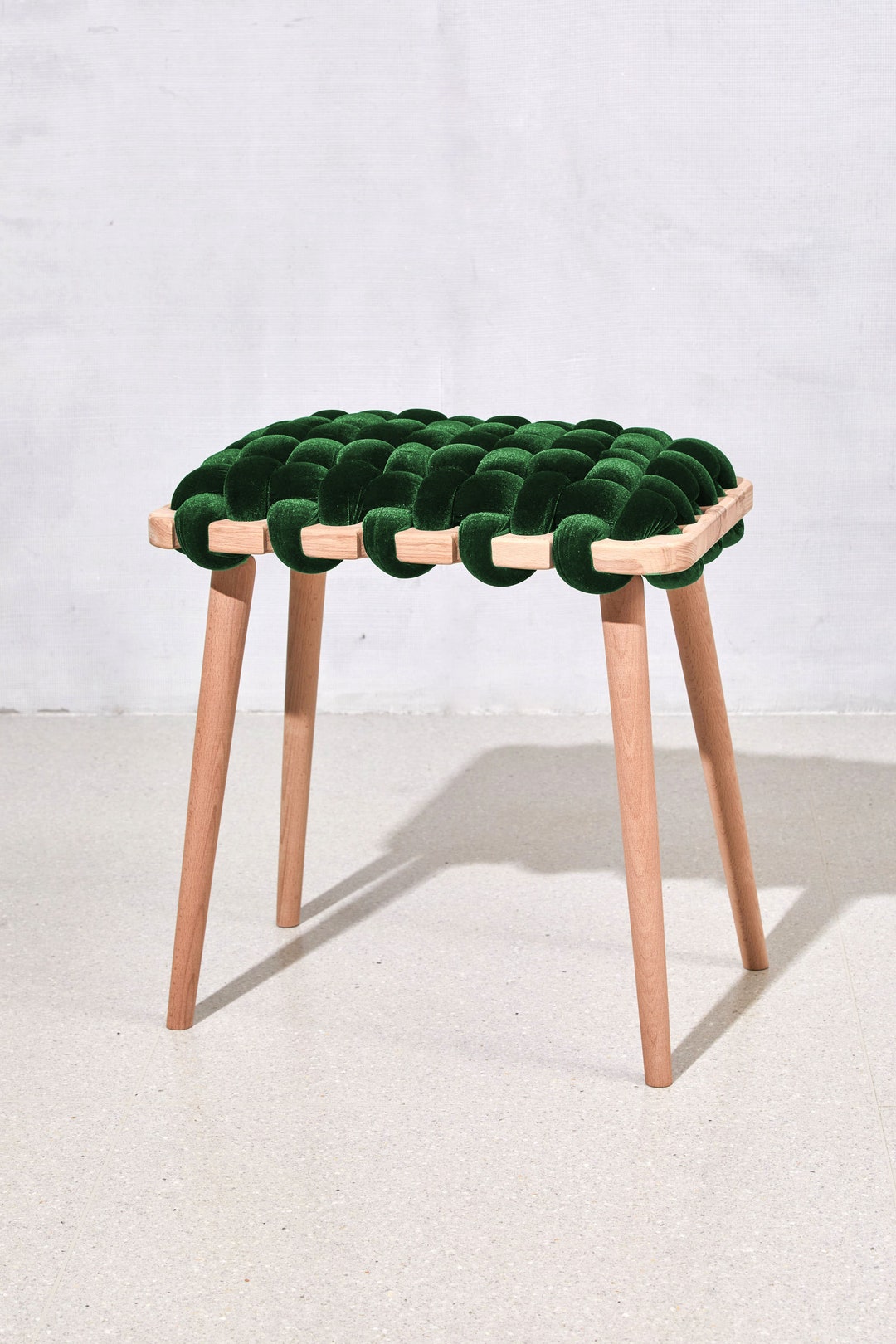 Woven Stool in Emerald Green Velvet, Velvet Stool, Velvet Stools, Woven ...