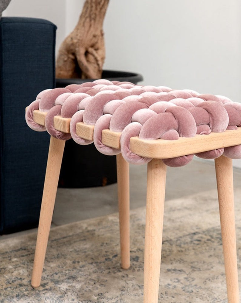 Woven Stool in Blush Pink Velvet Velvet Stool Velvet Stools Etsy