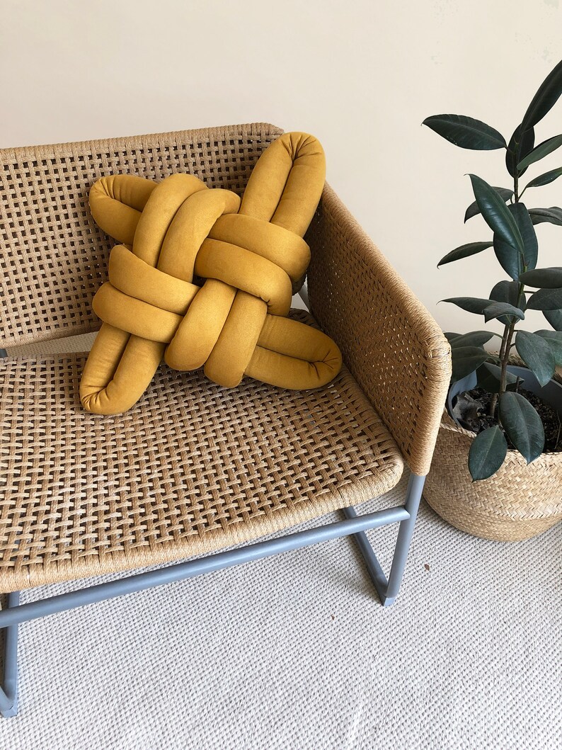 Yellow Desert Vegan Suede Knot Pillow Knot Pillows Knot Etsy