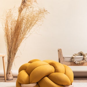 Large Vegan Suede Yellow Desert Knot Floor Cushion ,suede ottoman, Knot Floor Pillow, Modern pouf, ottoman cushion, pouf ottoman, suede pouf zdjęcie 4