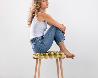 Woven Stool In Citron Velvet, velvet stool, velvet stools, woven stool, modern stool, bedroom stool, wooden stool, designer stool